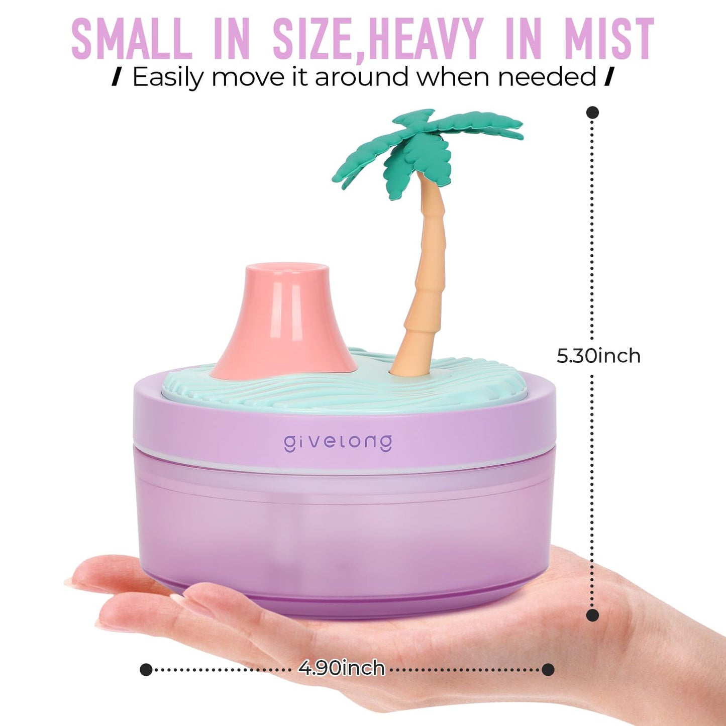 Cute Flower Mini Humidifier, 260ml Gardenia Desktop Humidifiers for Bedroom, Portable Small Cool Mist Humidification for Home, Baby Nursery, Office & Indoor Plants, USB Powered (Pink)