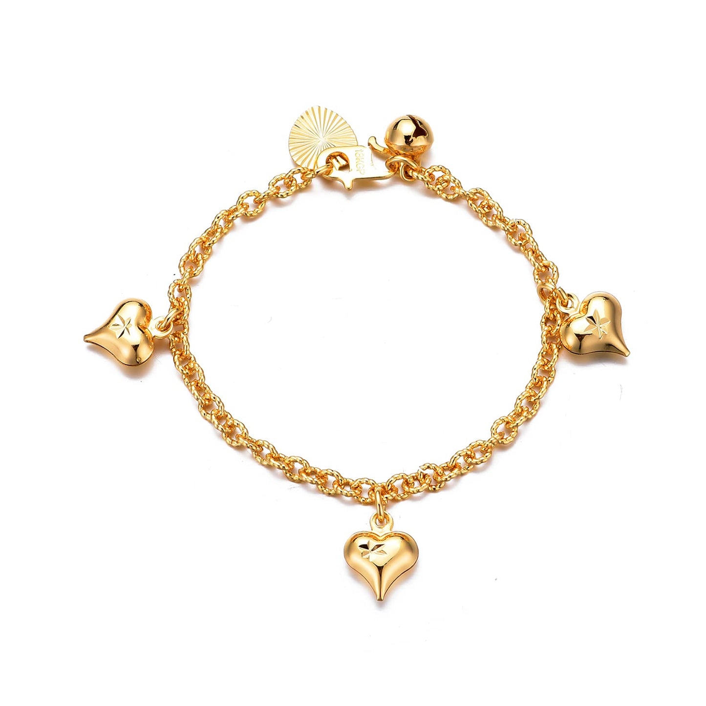 Ethlyn Bracelets for little girls 18K Gold Plated Cuban Link Chain Bracelets Bells Dangle Charms Little Girls Jewelry