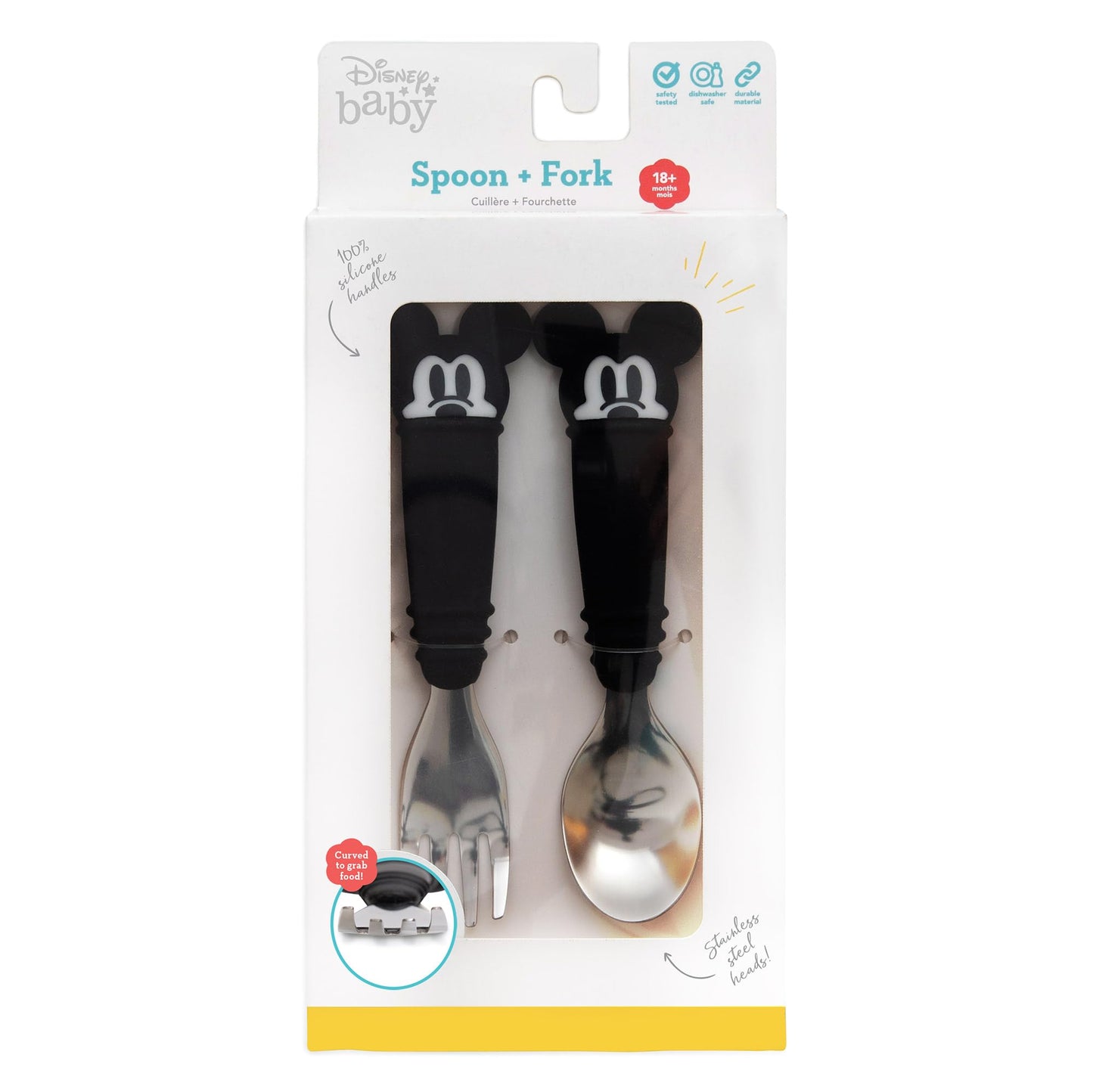 Bumkins Disney Baby Utensils Set, Chewtensils Silicone Spoons for Dipping, Self-Feeding, Baby Led Weaning, Trainer Learning, First Stage Eating, Soft Fork and Spoon, Babies 6 Months, Minnie Mouse
