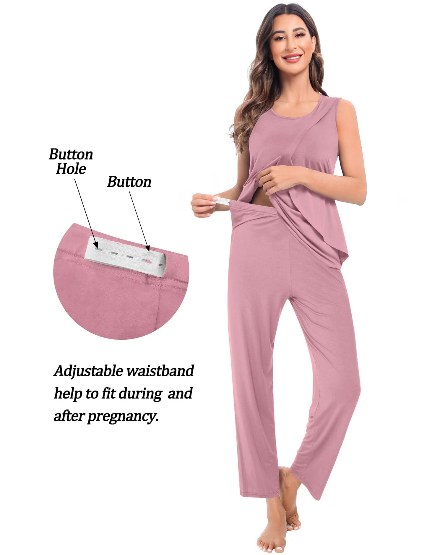 SWOMOG Maternity Nursing Robe Set 3 PCS Postpartum Breastfeeding Pajamas Hospital Pregnancy Pjs Double Layer Lounge Set