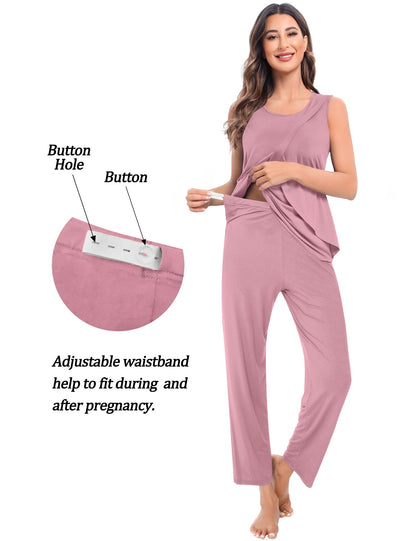SWOMOG Maternity Nursing Robe Set 3 PCS Postpartum Breastfeeding Pajamas Hospital Pregnancy Pjs Double Layer Lounge Set