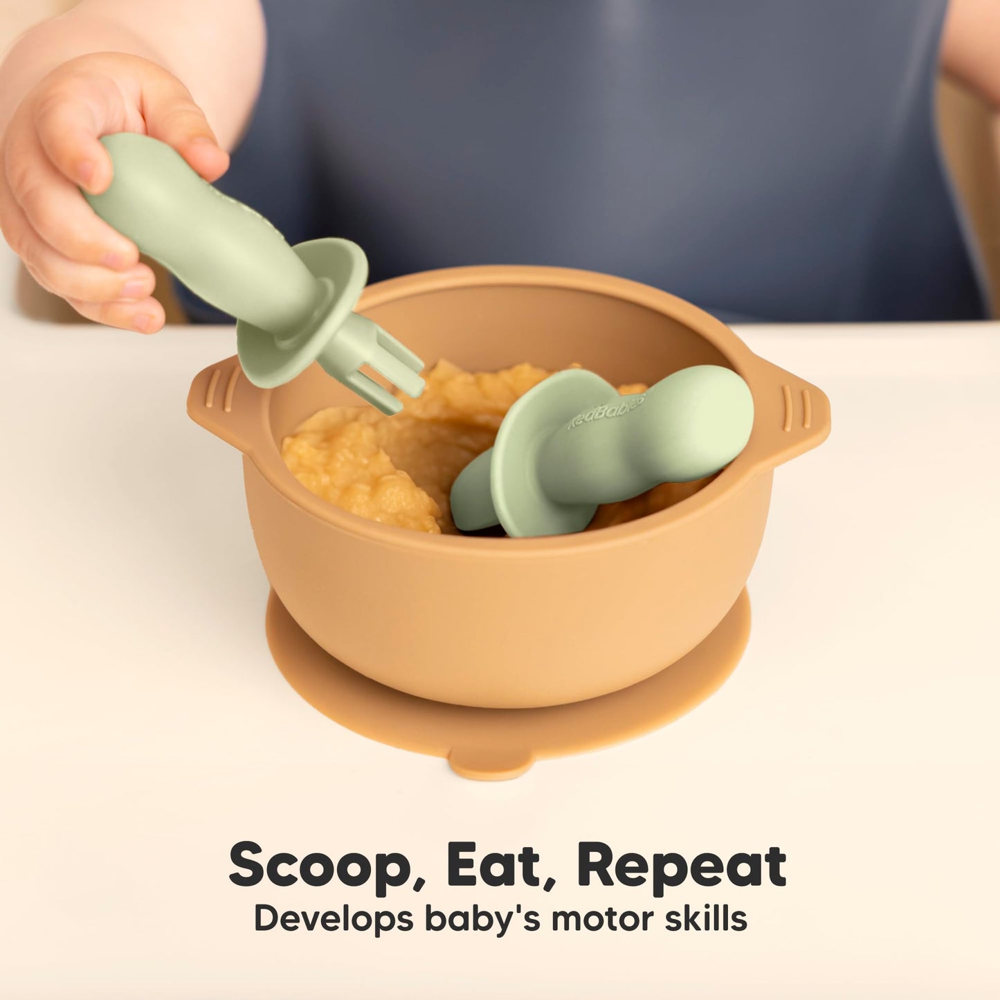 KeaBabies 4-Pack Silicone Baby Spoons and Forks Set - Baby Led Weaning Utensils 6-12 Months, Self Feeding Toddler Spoon & Fork for Training, Teething, Easy to Hold, BPA-Free Silicone (Roseate)