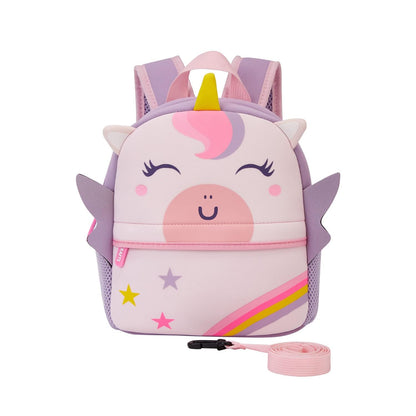 KK CRAFTS Preschool Toddler Backpack with Leash, 3D Cute Cartoon Neoprene Animal Schoolbag for Kids Boys Girls(Pink Dinosaur)