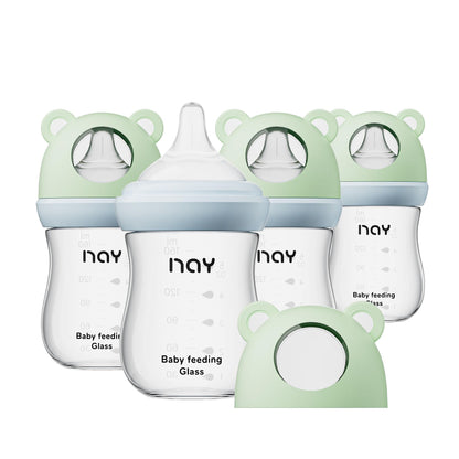 Natural Glass Baby Bottle for Breastfeeding Babies, 5.4oz Anti-Colic Baby Bottle with Natural Response Nipple(S), Clear, Wide Neck, 2 Pack, 1 Months+