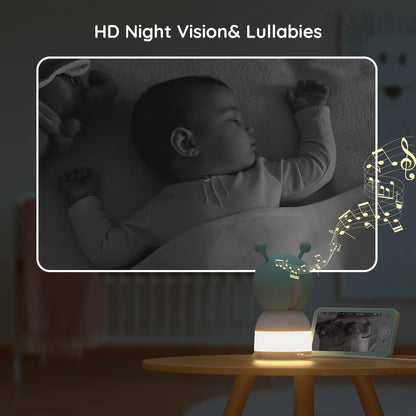 BOIFUN 2K WiFi Baby Monitor with Camera and Audio,Smartphone APP, Colorful Night Light, Smart AI Motion & Sound & Humidity & Temperature Detection, Auto Tracking,5-Inch Monitor Control, Night Vision