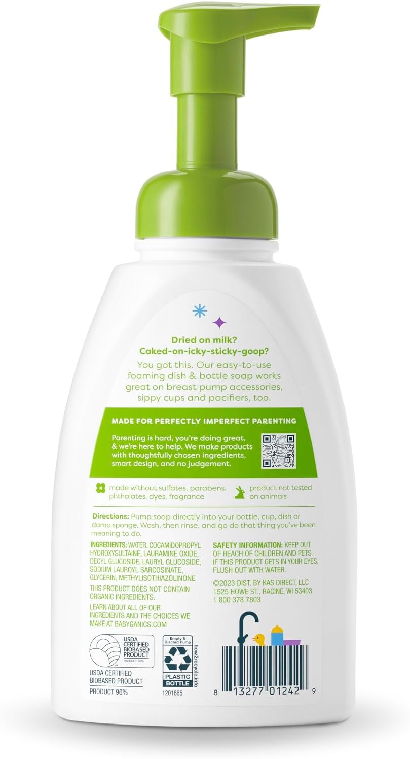 Babyganics Foaming Dish Soap, Pump Bottle, Fragrance Free, 16oz, 3 Pack