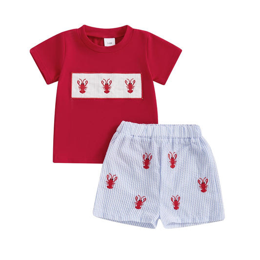 Toddler Baby Boy Summer Clothes Funny Pattren Letter Short Sleeve T Shirt with Shorts 2 Peices Outfits