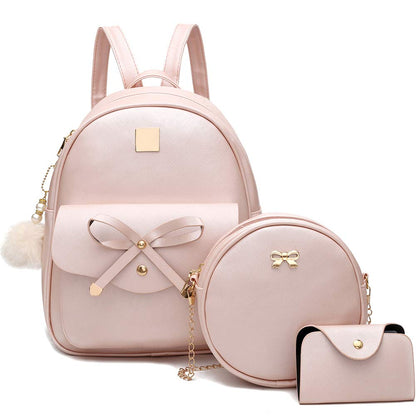 I IHAYNER Girls Bowknot 3-Pieces Fahsion Leather Backpack Backpack Purse for Women Rucksack for Ladies Shoulder Bag