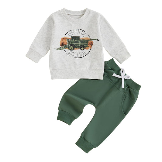 Toddler Baby Boy Fall Winter Outfits Tractor Print Long Sleeve Sweatshirt Pants Set Kids Sweatsuit Clothes