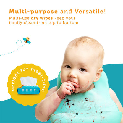 100% Pure Cotton Dry Wipes | 600 Count | Use Wet or Dry | Soft & Sensitive | Hypoallergenic | Extra Strong & Absorbent | Perfect for Diaper Changes, Runny Noses, Drool, Meal Time & Nursing