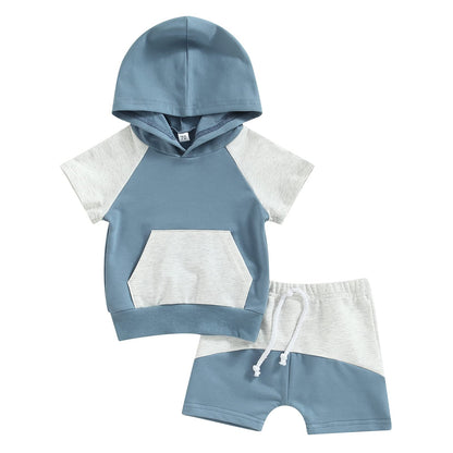 Toddler Baby Boy Summer Outfit Short Sleeve Hooded Stripes Top Casual Shorts Set Infant Newborn Clothes 6 12 18 24 Month