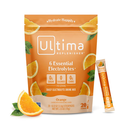 Ultima Replenisher Daily Electrolyte Powder Drink Mix – Tropical Variety, 20 Stickpacks – Hydration Packets with 6 Electrolytes and Minerals – Keto Friendly, Non-GMO and Sugar-Free