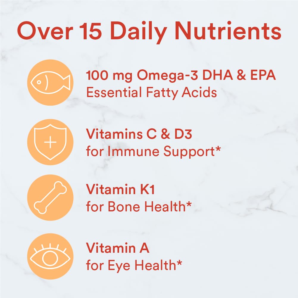 SmartyPants Kids Multivitamin Gummies: Omega 3 Fish Oil (EPA/DHA), Vitamin D3, C, Vitamin B12, B6, A, K & Zinc for Immune Support, Biotin, Gluten Free, Three Fruit Flavors, 120 Count (30 Day Supply)