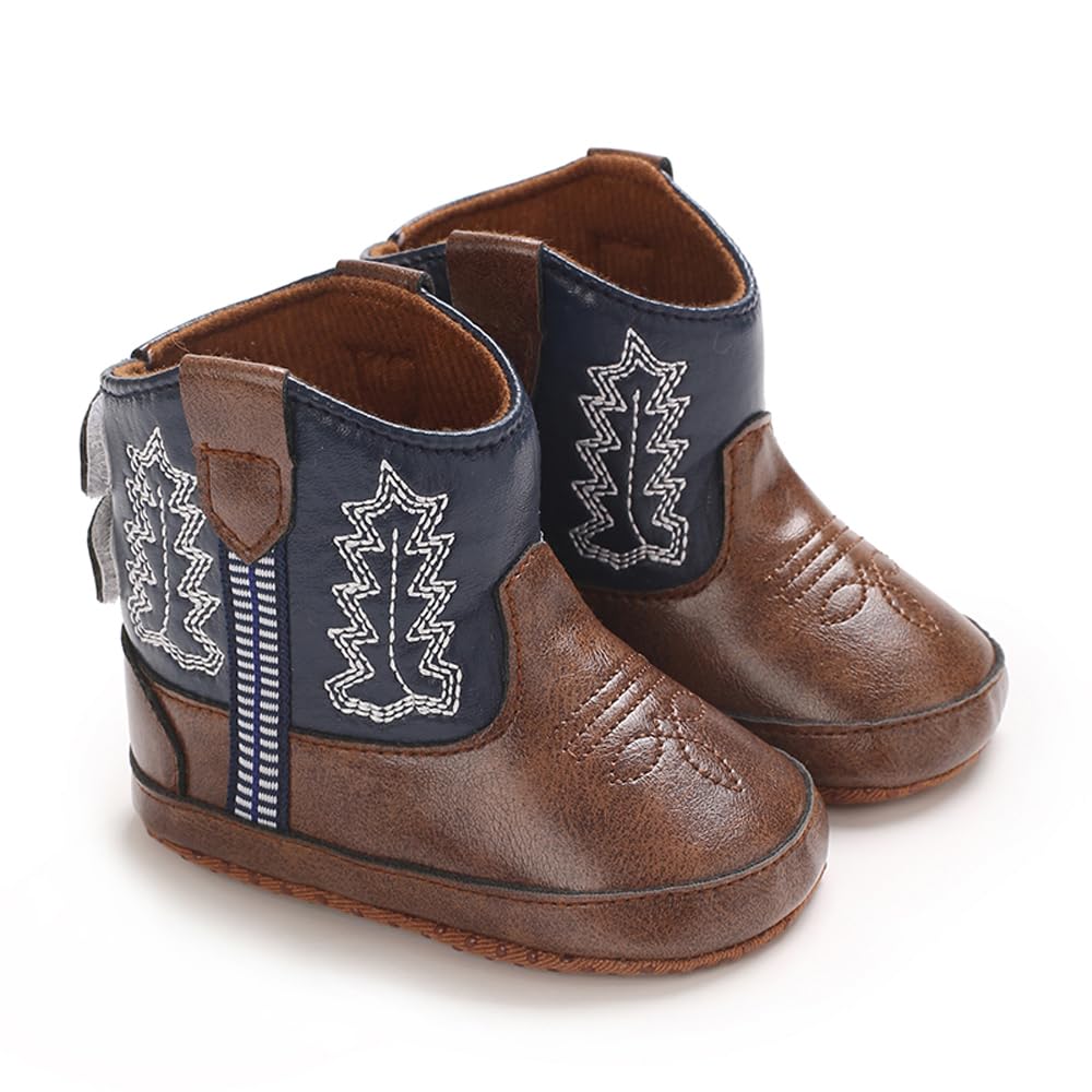 Kuner Baby Cowboy Boots Western Boots Toddler Cowboy Bootie Soft Sole Non-Slip Crib Shoes for Infant Boys Girls0-18 Months