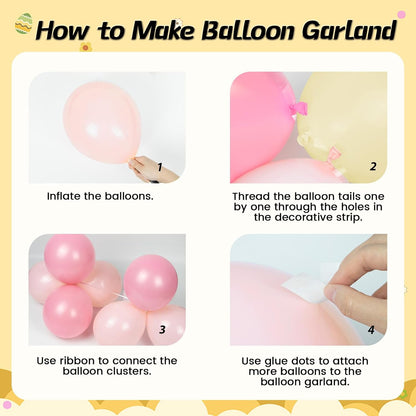 146pcs Pink and Yellow Balloon Garland Arch Kit, Pastel Pink Light Pink Pastel Yellow Sand White Latex Balloons for Cartoon Bear Themed Birthday Wedding Baby Shower Party Decorations