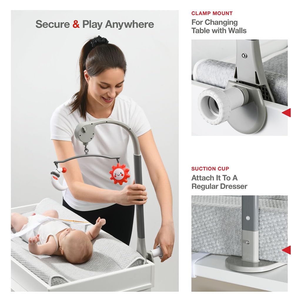 Changing Pad - Foam Contoured Baby Changing Pad for Dresser, Washable Soft & Removable Non-Slip Outer Cover + Inner Waterproof Lining, Bonus Portable Toy Bar with Music Mode Included