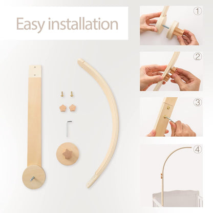 Wooden Crib Mobile Arm | Baby Crib Mobile Arm Wooden Holder | Rotatable Adjustable Anti Slip Attachment Clamp for Sturdy Mobile Hanger (Curved Arm)