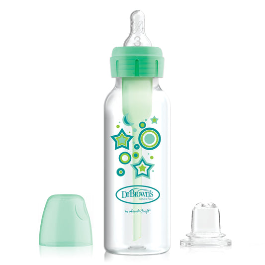 Dr. Brown's Anti-Colic Options+ Narrow Sippy Bottle Starter Kit, 8oz/250mL, with Level 3 Medium-Fast Flow Nipple and Soft 100% Silicone Sippy Spout, Pink, BPA Free, 6m+