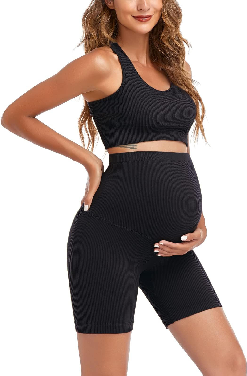 Women's Maternity 2 Piece Outfit Set - Bra & Shorts for Pregnancy - Yoga workout Lounge Wear Sets
