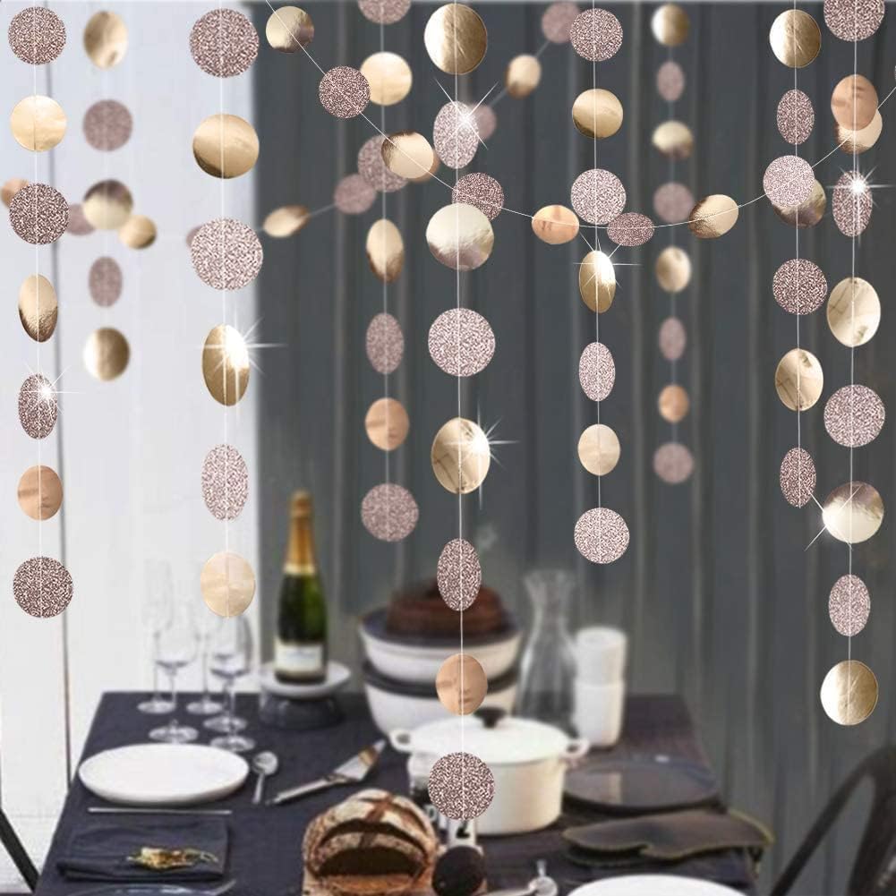 Decor365 Champagne Gold Birthday Decorations Glitter Dot Garland Circle Streamers Banner Backdrop Baby Showers Bridal Showers Christmas New Year Eve Anniversaries Graduations Holiday Parties Decor
