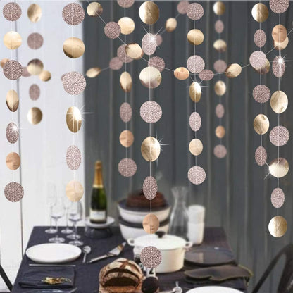 Decor365 Champagne Gold Birthday Decorations Glitter Dot Garland Circle Streamers Banner Backdrop Baby Showers Bridal Showers Christmas New Year Eve Anniversaries Graduations Holiday Parties Decor