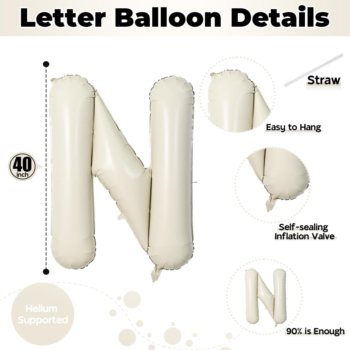 40 Inch Beige OH BABY Balloon for Baby Shower, Large Cream White Oh Baby Balloons Letters with Ribbon, Neutral Ivory Alphabet Oh Baby Balloon Banner Sign for Gender Reveal Backdrop Party Decorations
