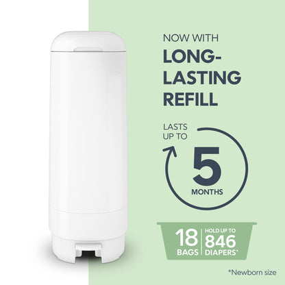 Diaper Genie Signature Pail Includes 1 Easy Roll Refill with 18 Bags | Holds Up to 846 Newborn-Sized Diapers Per Refill