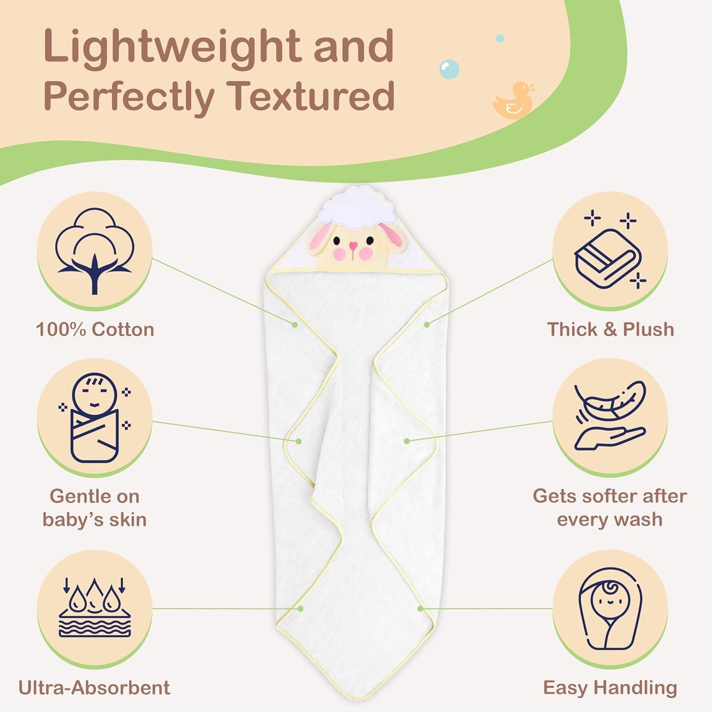 Mother's Choice Baby Hooded Towel - Large 33x33 Inch, 100% Cotton, Ultra-Soft & Absorbent Bath Towel for Newborns, Infants, Boys & Girls (Butterfly)
