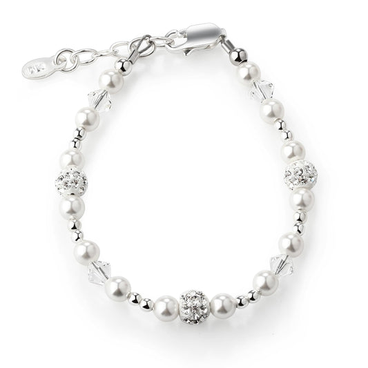 Cherished Moments Sterling Silver Bracelet for Babies, Toddlers and Little Girls with High-End Simulated Pearl, Crystal and Sparkling Stardust Beads