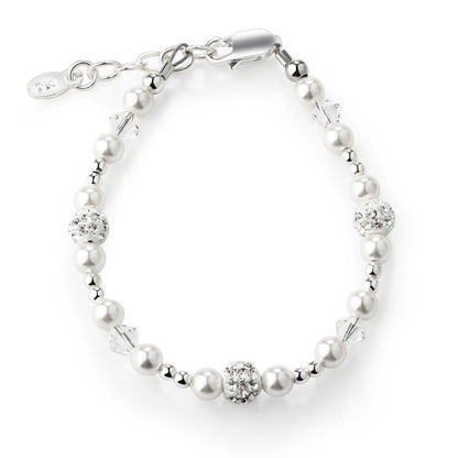 Cherished Moments Sterling Silver Bracelet for Babies, Toddlers and Little Girls with High-End Simulated Pearl, Crystal and Sparkling Stardust Beads