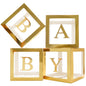 Gold Baby Boxes with Letters for Baby Shower, Baby Shower Decorations for Boys or Girls, Transparent Balloon Boxes Clear Blocks for Birthday Party, Bridal Shower, Gender Reveal