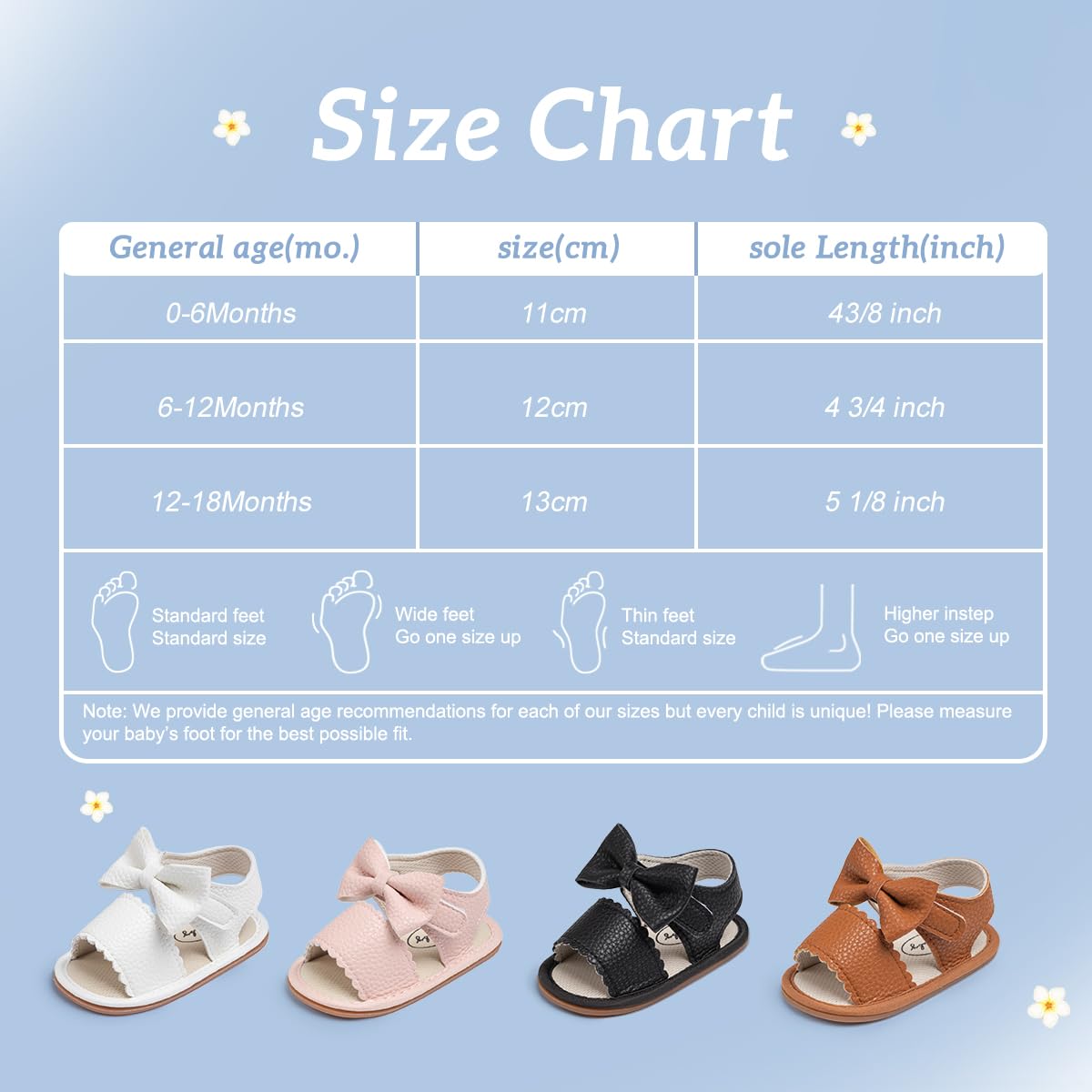 Kannior Infant Boys Girls Sandals Breathable Premium Baby Summer Outdoor Casual Beach Shoes Lightweight Toddler Flower Bowknot Anti Slip Rubber Sole Newborn Prewalker First Crib Shoes
