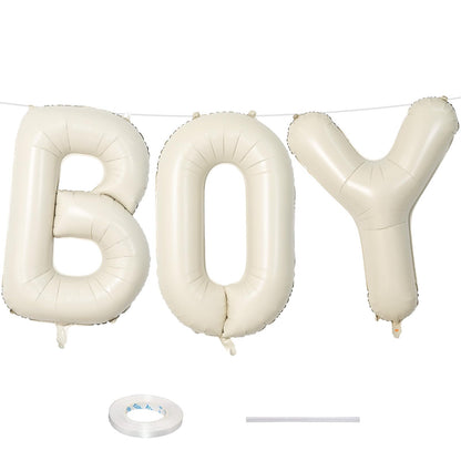 40 Inch Beige OH BABY Balloon for Baby Shower, Large Cream White Oh Baby Balloons Letters with Ribbon, Neutral Ivory Alphabet Oh Baby Balloon Banner Sign for Gender Reveal Backdrop Party Decorations
