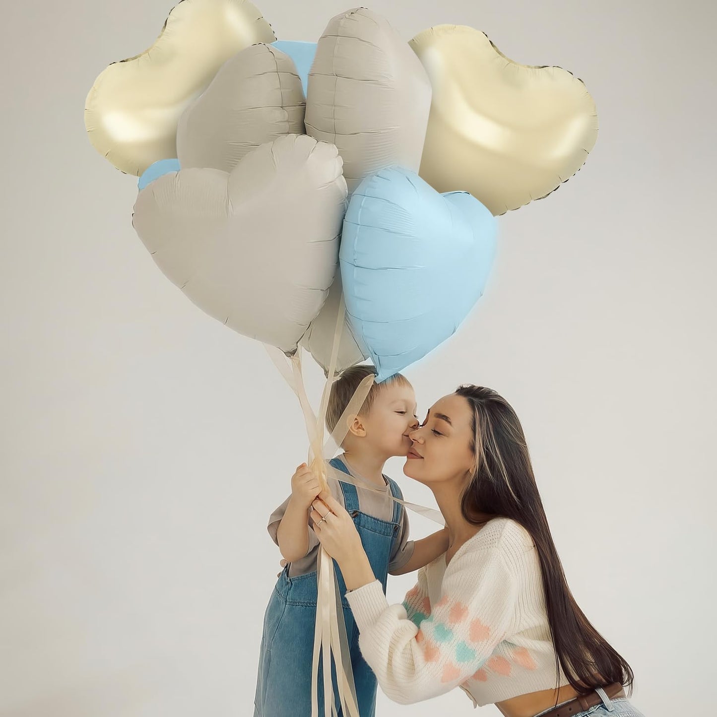 Sage Green Gold Heart Balloons,12Pcs Light Gold Heart Shaped Foil Balloons,18Inch Cream White Helium Mylar Balloon for Baby Shower Birthday Anniversary Wedding Party Decorations