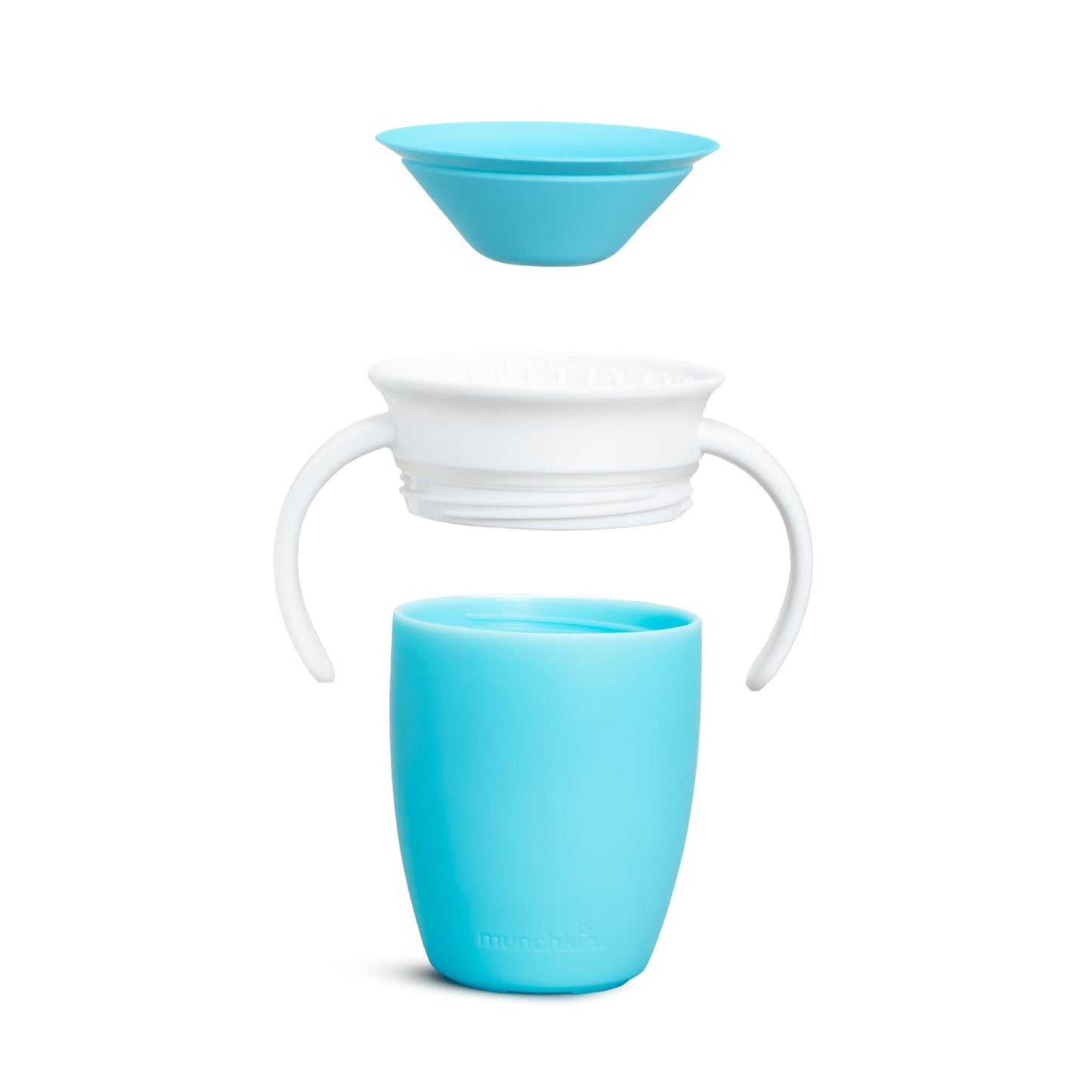 Munchkin Sippy Cup for 6 Month Old and Up, Spill Proof Miracle 360 Toddler Cups with Transition Handles, 7 Ounce, 2 Pack, Blue/Green