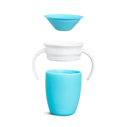 Munchkin Sippy Cup for 6 Month Old and Up, Spill Proof Miracle 360 Toddler Cups with Transition Handles, 7 Ounce, 2 Pack, Blue/Green