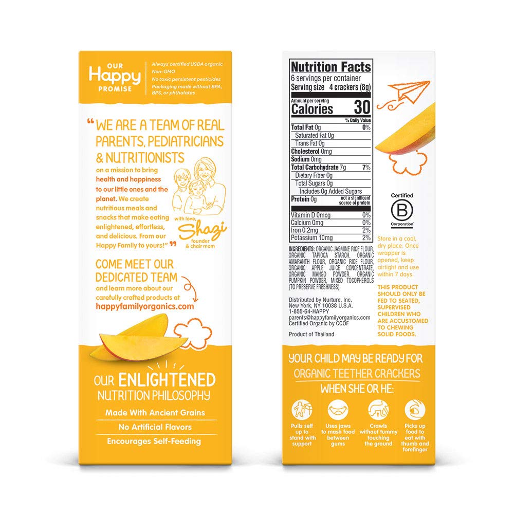 Happy Baby Organics Baby Snacks, Gentle Teething Wafers, Gluten Free & Vegan, Sweet Potato & Banana, 12 Count (Pack of 6)