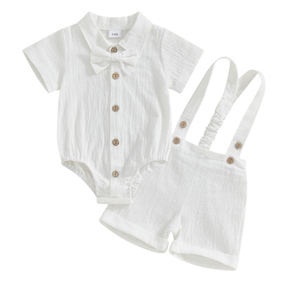 GOOCHEER Newborn Baby Boy Gentleman Outfit Suit Short Sleeve Bowtie Romper Jumpsuit Suspender Shorts Set Summer Dress Clothes