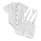 GOOCHEER Newborn Baby Boy Gentleman Outfit Suit Short Sleeve Bowtie Romper Jumpsuit Suspender Shorts Set Summer Dress Clothes