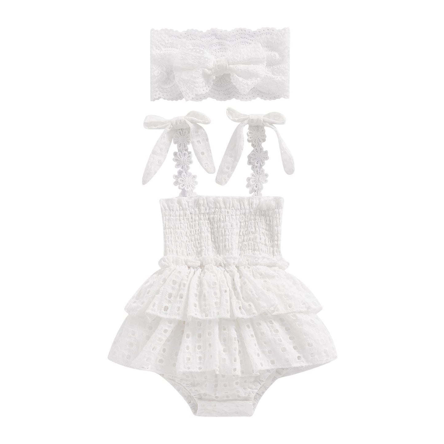 Newborn Baby Girl Bodysuit Sleeveless Halter Frill Romper One-piece Jumpsuit with Headband Summer Clothes Set