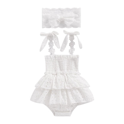 Newborn Baby Girl Bodysuit Sleeveless Halter Frill Romper One-piece Jumpsuit with Headband Summer Clothes Set