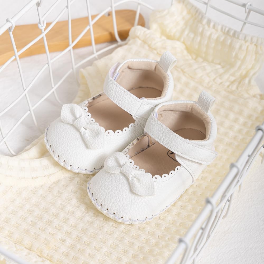 Meckior Infant Baby Girls Boys Handmade Princess Flats Toddler First Walkers Soft PU Leather Non-Slip Crib Wedding Dress Shoes