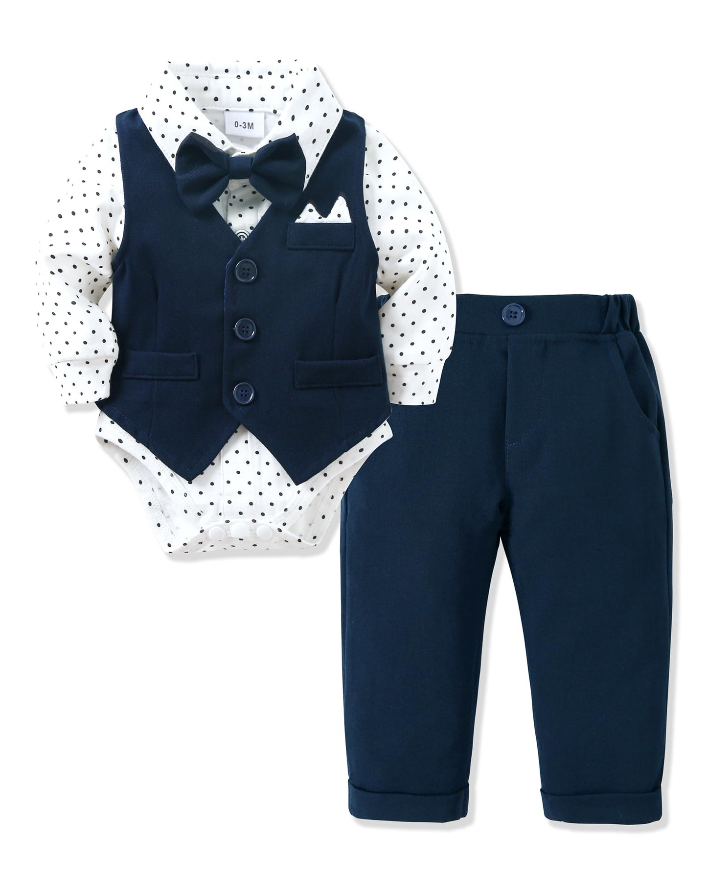 YALLET Baby Boy Clothes Suit 0-24 Months Infant Gentleman Outfits Formal Dress Shirt+Bowtie+Vest+Pants Set Baby Wedding Suits