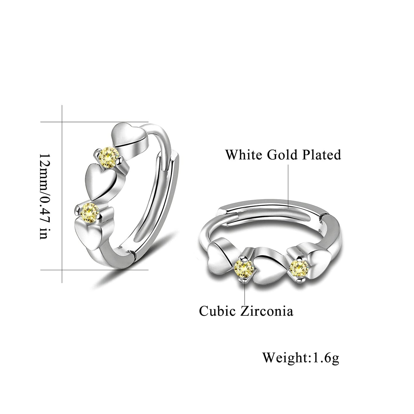 CiNily 14K White Gold Plated Small Hoop Earrings for Women Girls Heart Cubic Zirconia Hypoallergenic Earrings