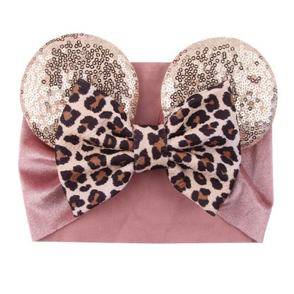 JIAHANG Baby Leopard Bows Turban Knotted Head Wraps, Hair Bows Headbands Stretchy Hair bands for Infant Toddlers Girls (pink leopard)