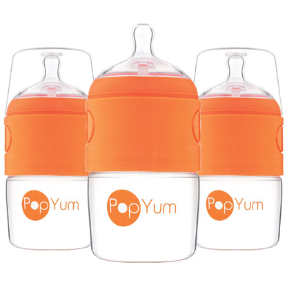 PopYum 9 oz Orange Anti-Colic Formula Making/Mixing/Dispenser Baby Bottle with #2 Medium Flow Nipple, 260 ml, BPA-Free, Natural Latch