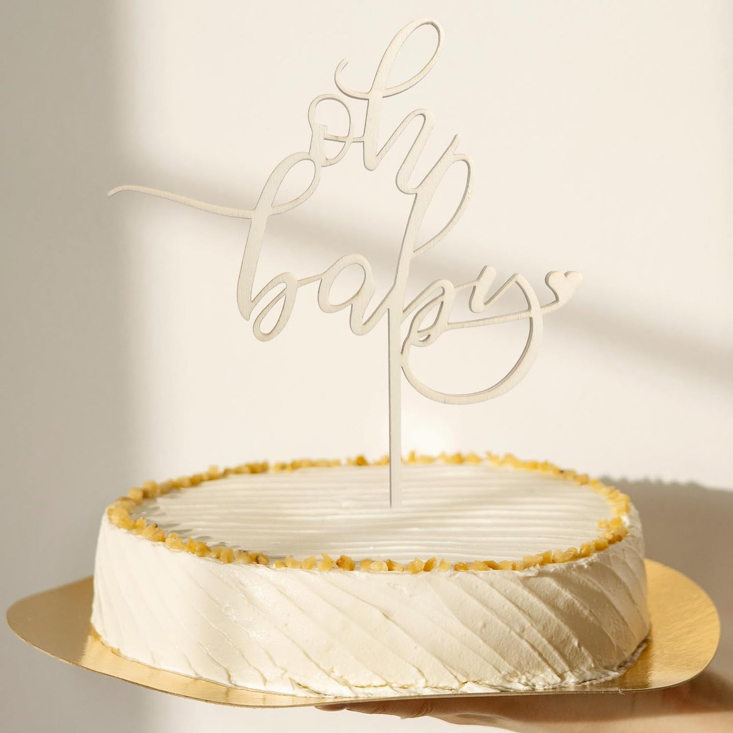 Wooden Oh Baby Cake Topper, New Baby Photo Booth Props, Wooden Cake Topper for Baby Shower or Birthday Decorations (Design02)