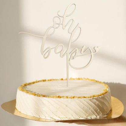 Wooden Oh Baby Cake Topper, New Baby Photo Booth Props, Wooden Cake Topper for Baby Shower or Birthday Decorations (Design02)