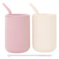 WeeSprout Silicone Baby Cups With Straws and Lids, 4 & 8 oz Options, Set of 2, Food Grade Toddler Training Container, Built In Straw Stoppers, Measurement Markings, Dishwasher Safe + Straw Cleaner