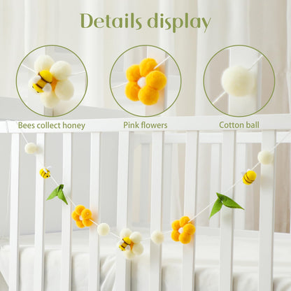 OESSUF Baby Mobile for Crib, Crib Nursery Mobile for Boys Girls, Boho Bee Flower Nursery Decor Soothe Toy Baby Shower Set for Infant Bedroom Hanging Decoration Toy, Pink